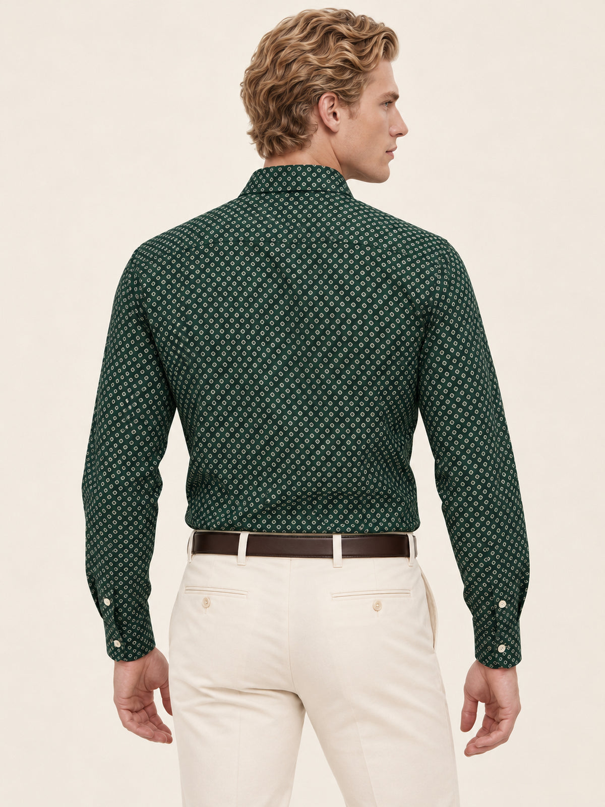 Koyu Yeşil Slim Fit Erkek Gömlek – Desenli Pamuk