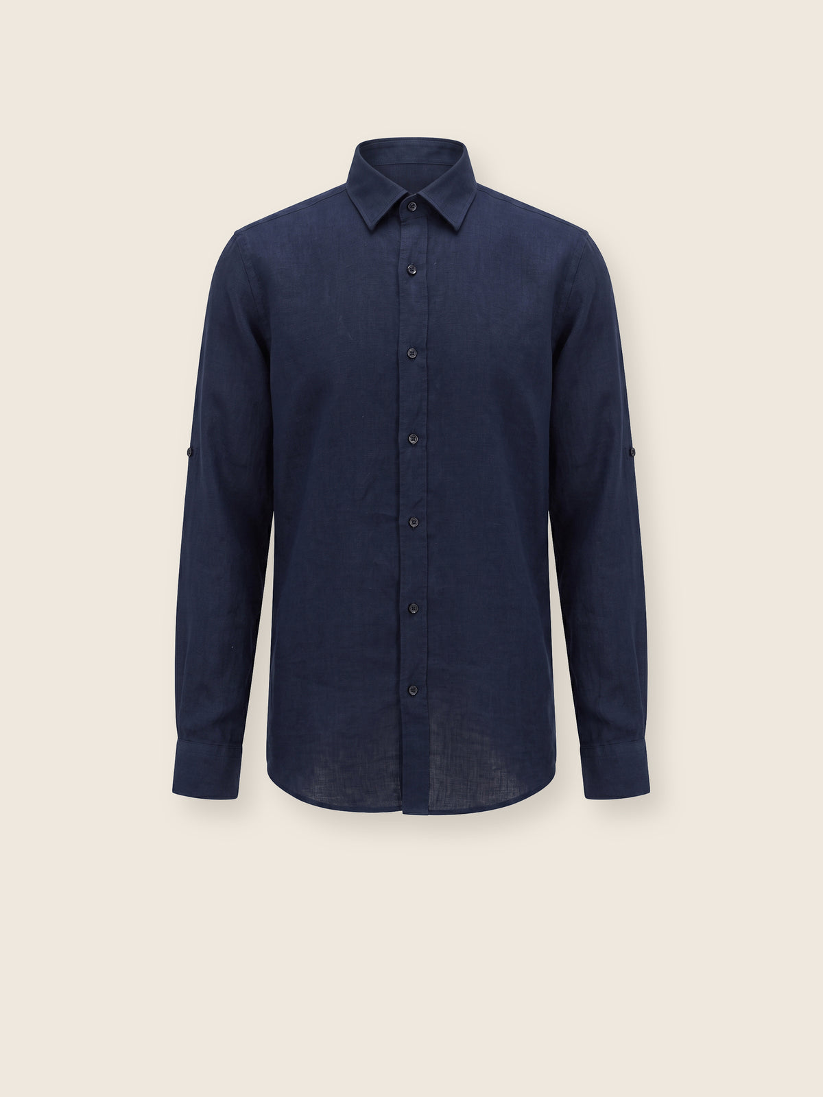 Lacivert Keten Düz Uzun Kollu Slim Fit Erkek Gömlek