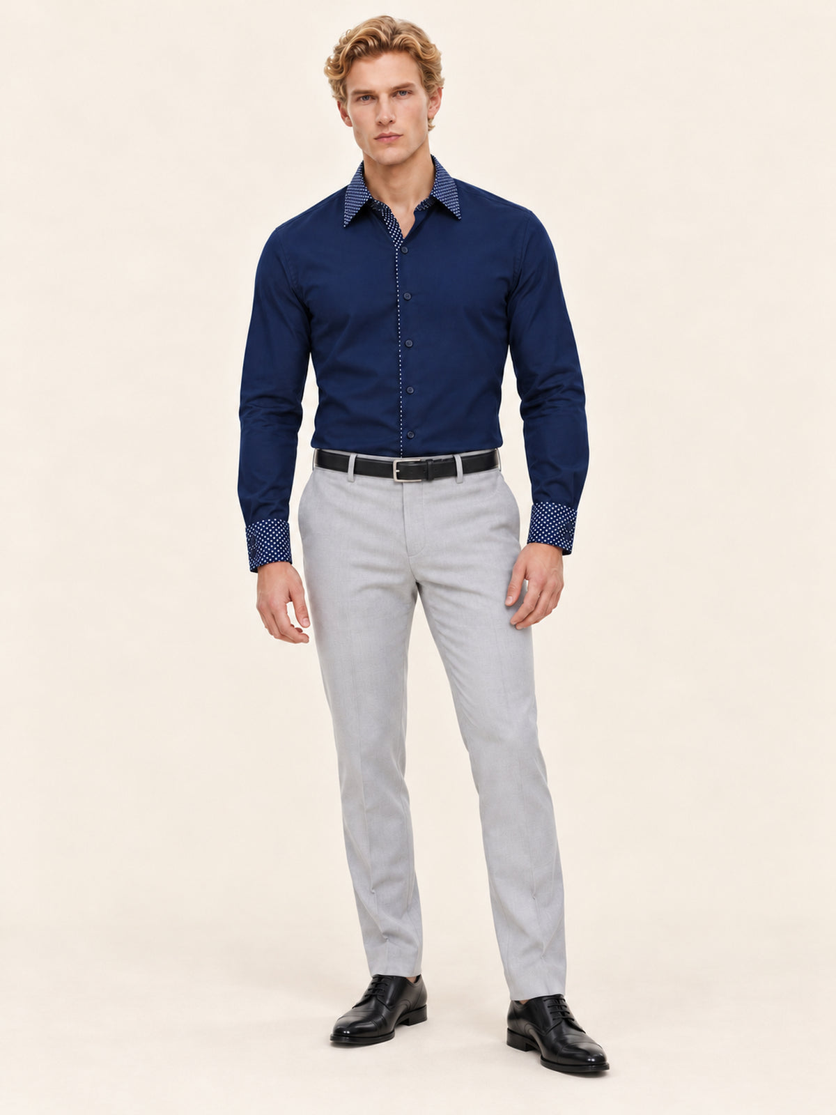 Slim Fit Erkek Gömlek – Kontrast Yaka Double Manşet