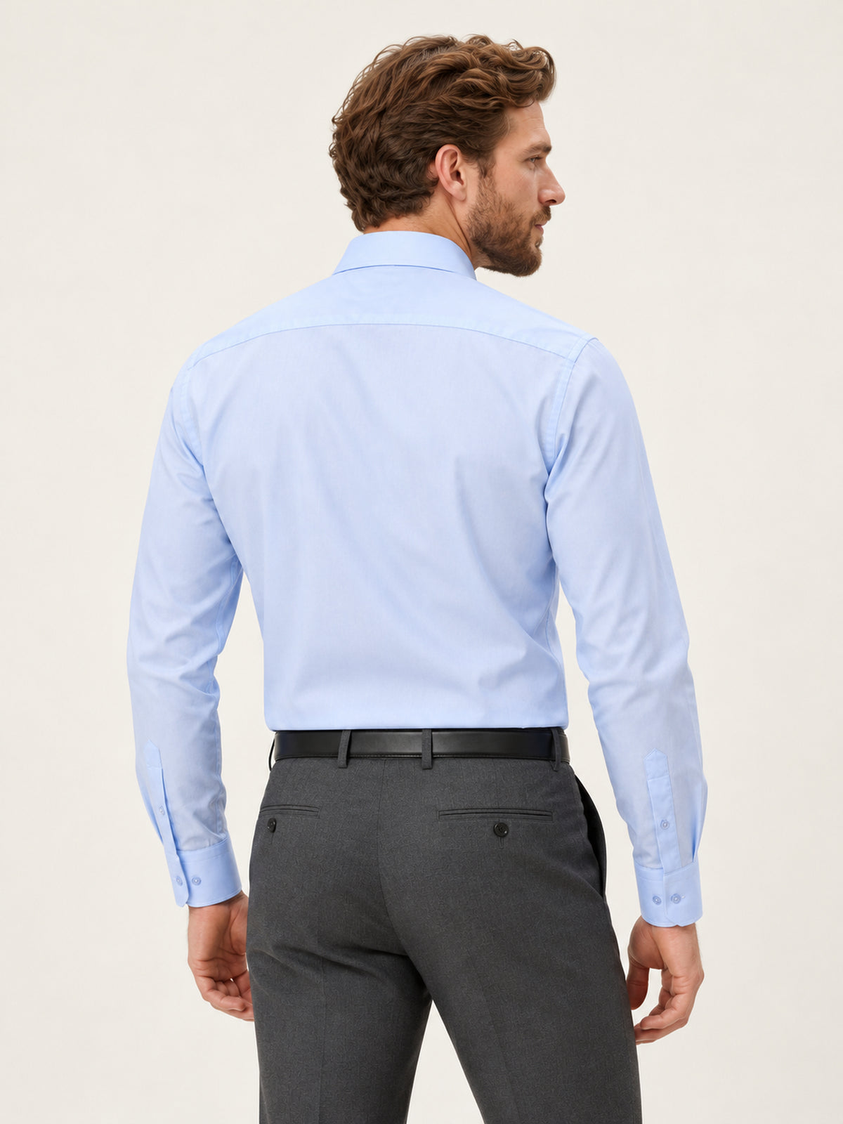 Non-Iron Açık Mavi Uzun Kollu Pamuk Slim Fıt Erkek Gömlek
