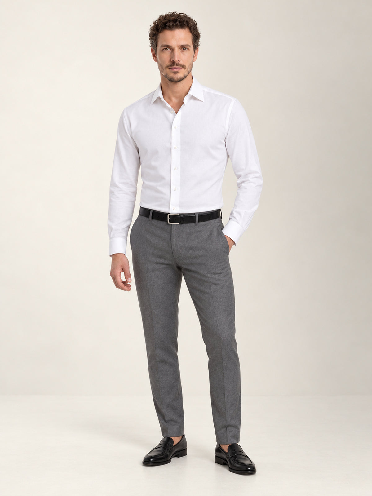 Non-Iron Beyaz Uzun Kollu Pamuk Slim Fıt Erkek Gömlek