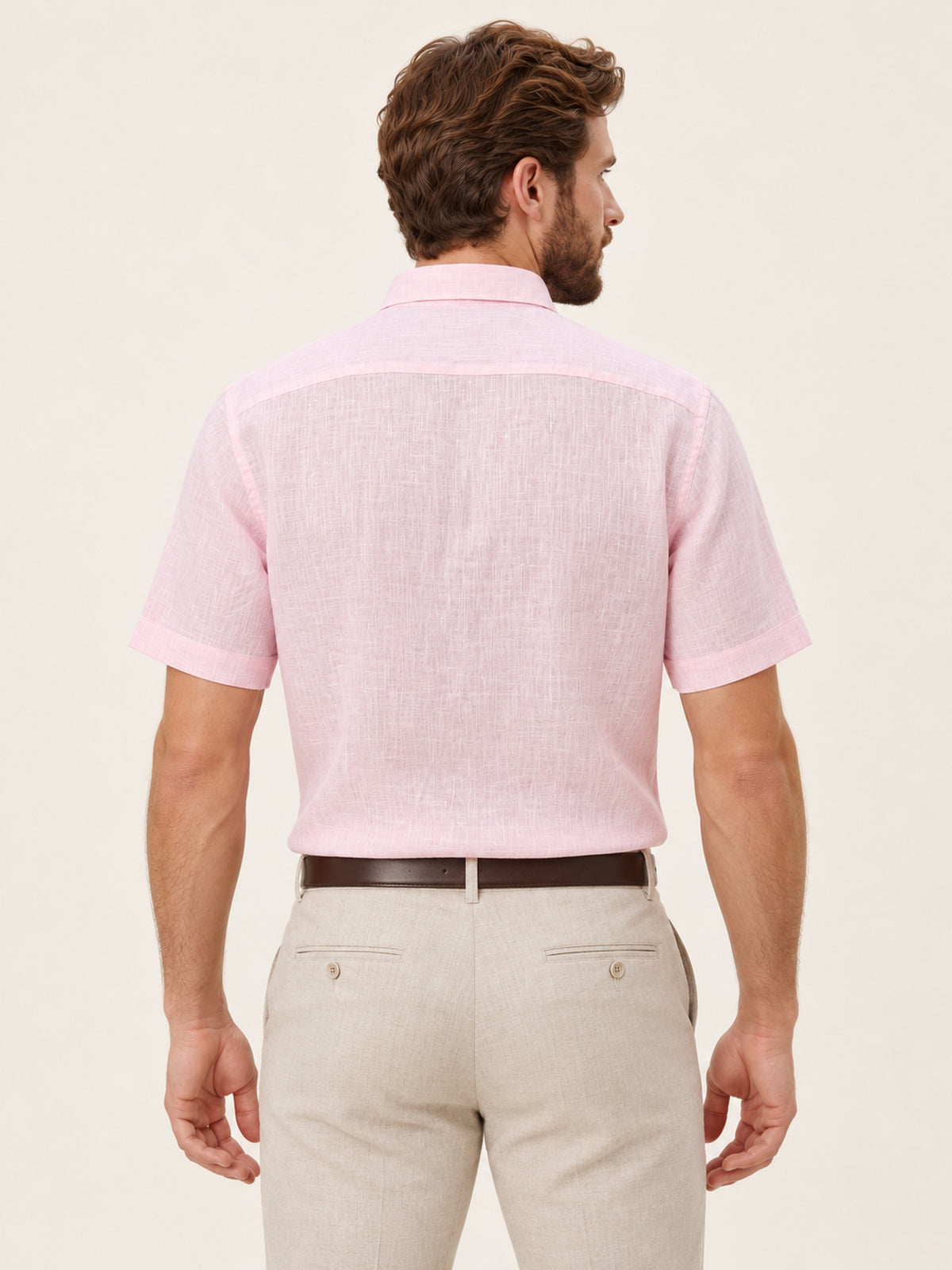 Pembe Keten Tek Cepli Kısa Kollu Regular Fit Erkek Gömlek