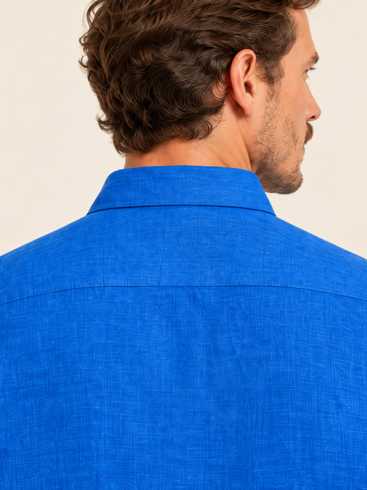 Saks Mavi Keten Düz Kısa Kollu Regular Fit Erkek Gömlek