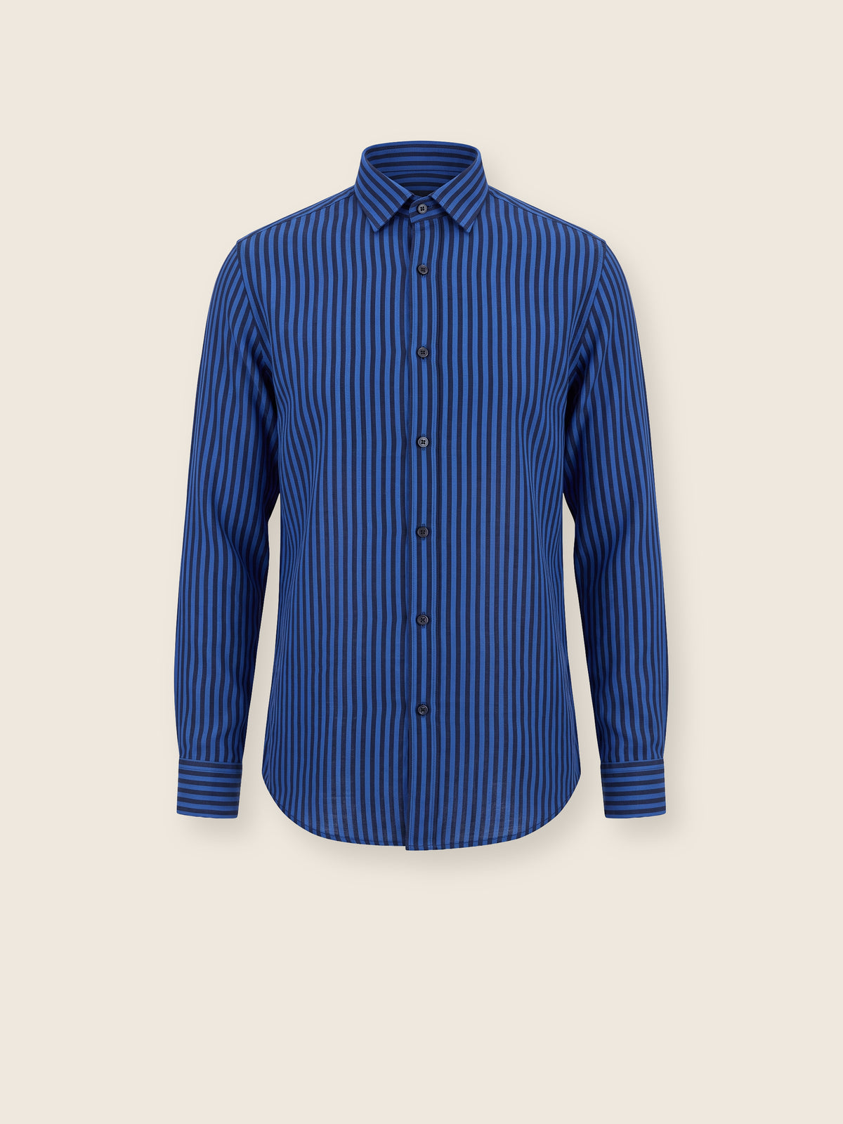 Saks Mavi Lacivert Dikey Çizgili Pamuk Uzun Kollu Slim Fit Erkek Gömlek