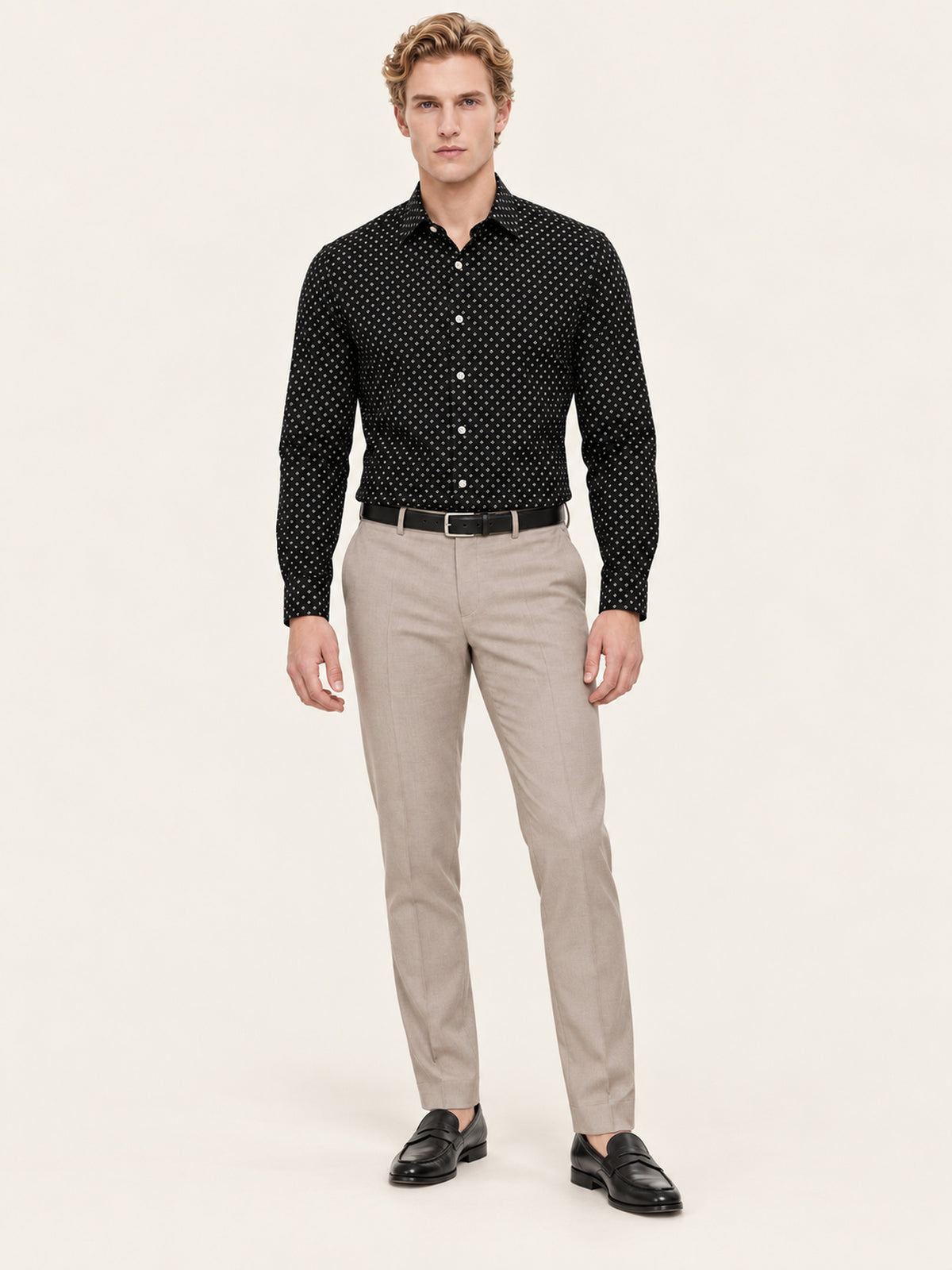 Siyah Slim Fit Erkek Gömlek – Desenli Pamuk