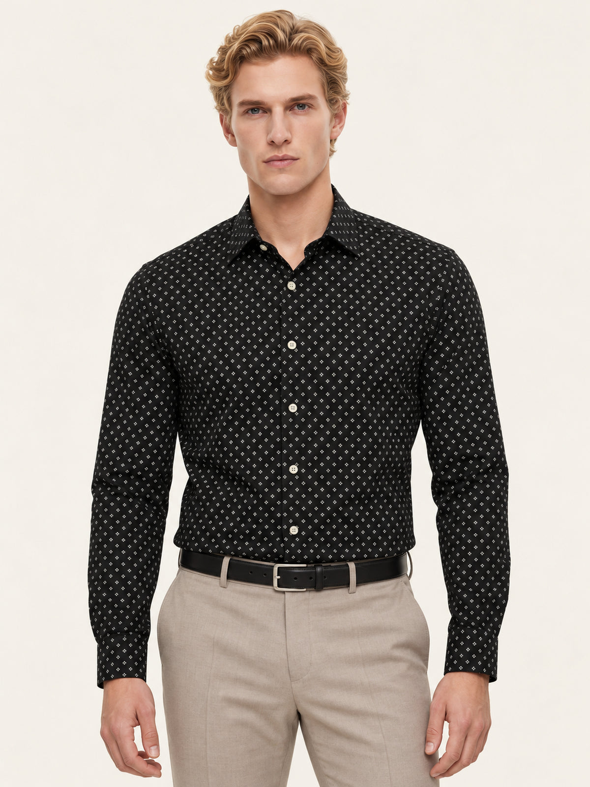 Siyah Slim Fit Erkek Gömlek – Desenli Pamuk