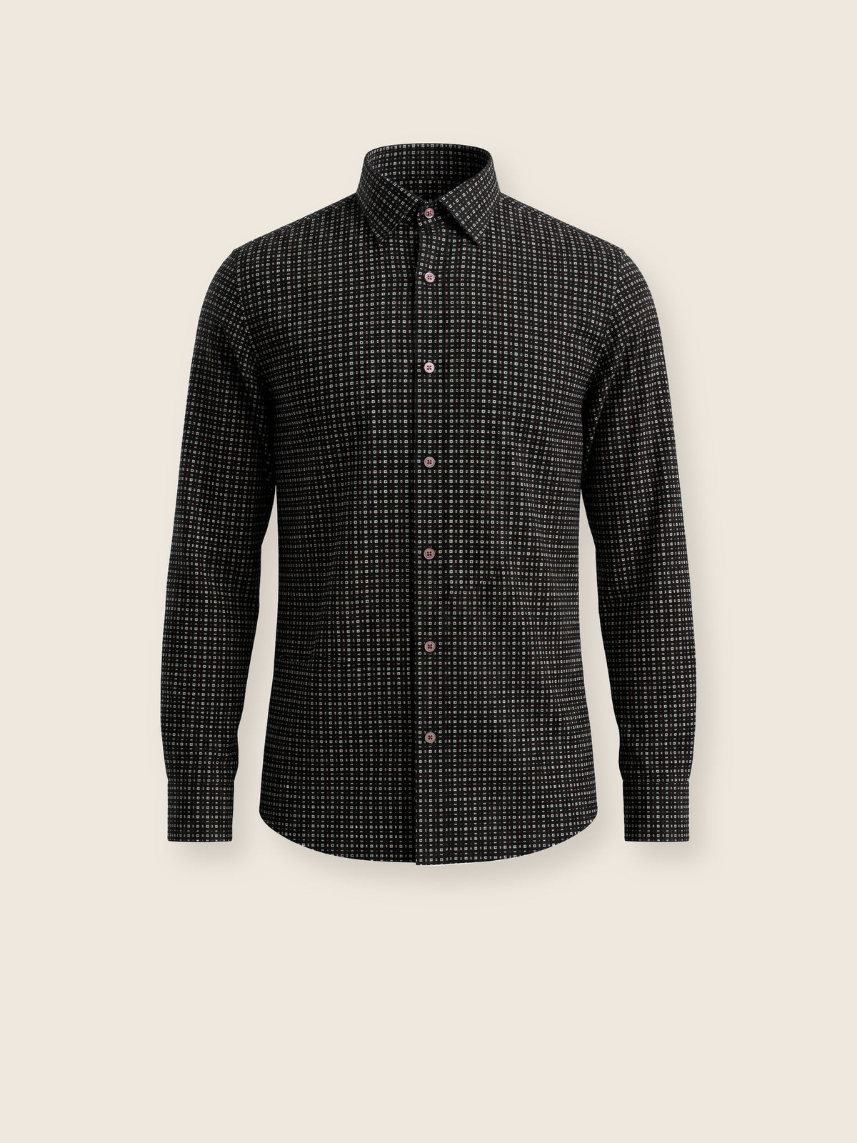 Siyah Uzun Kol Slim Fit Desenli Pamuk Erkek Gömlek
