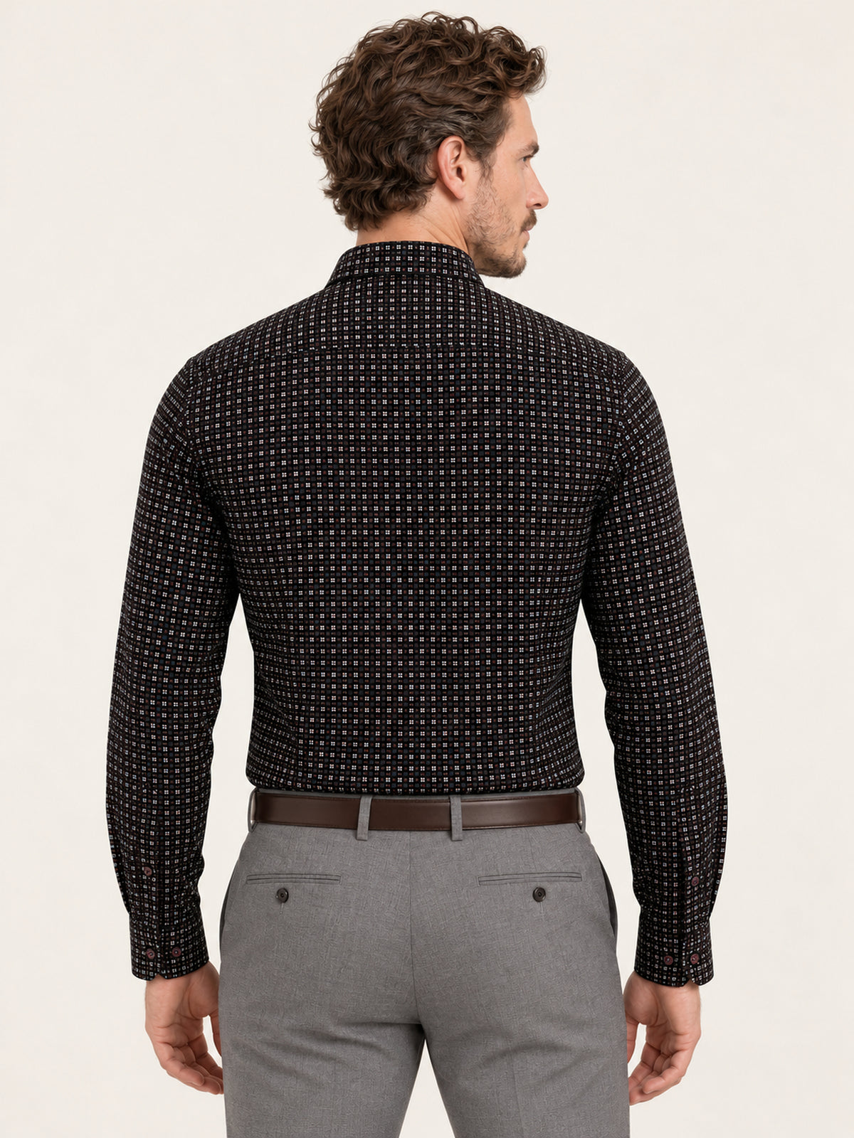 Siyah Uzun Kol Slim Fit Desenli Pamuk Erkek Gömlek