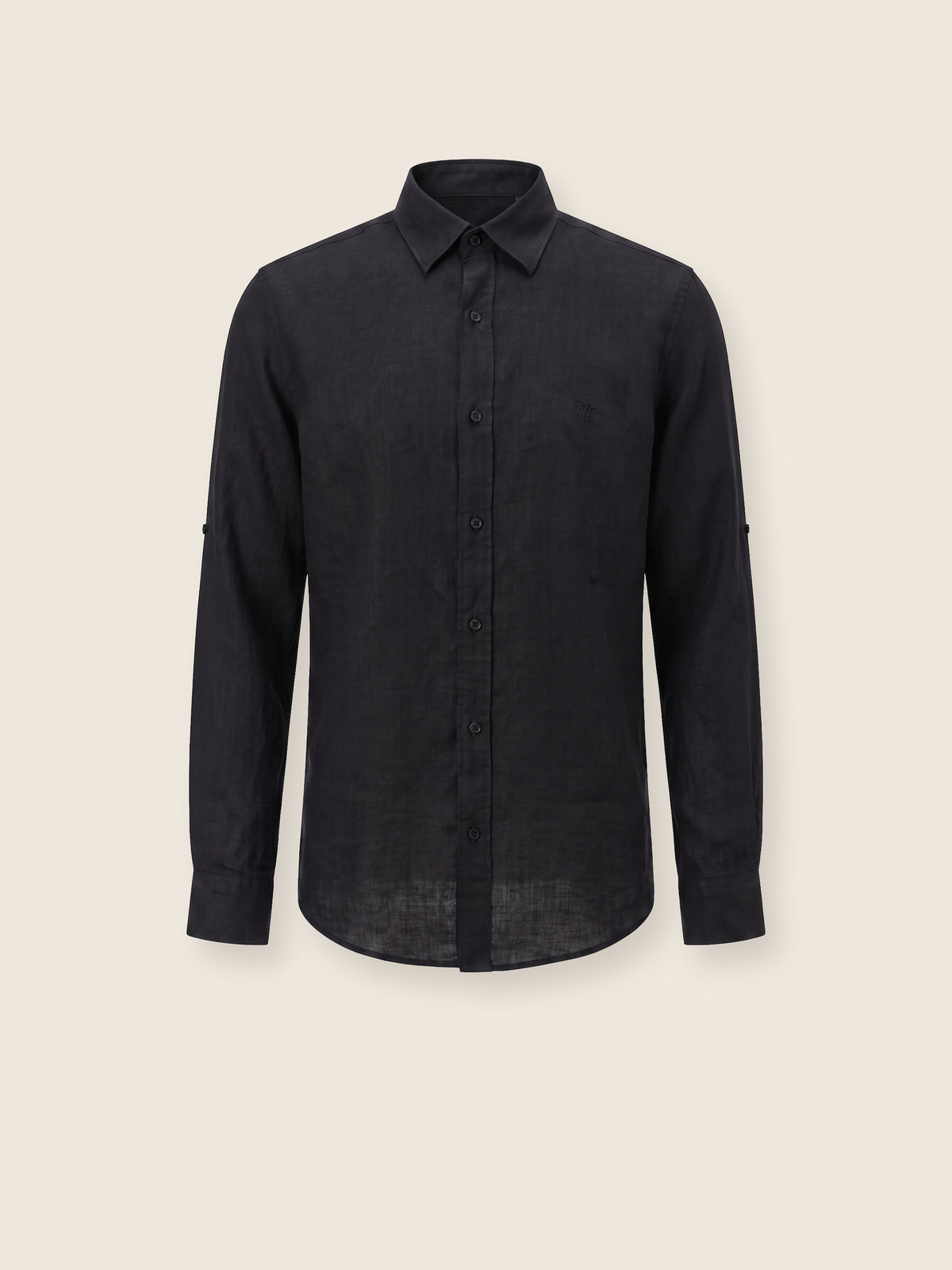 Siyah Keten Uzun Kollu Slim Fit Erkek Gömlek