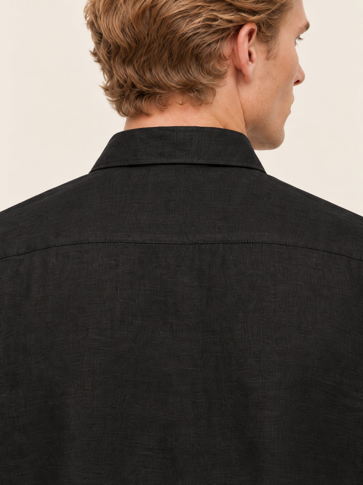 Siyah Keten Uzun Kollu Slim Fit Erkek Gömlek