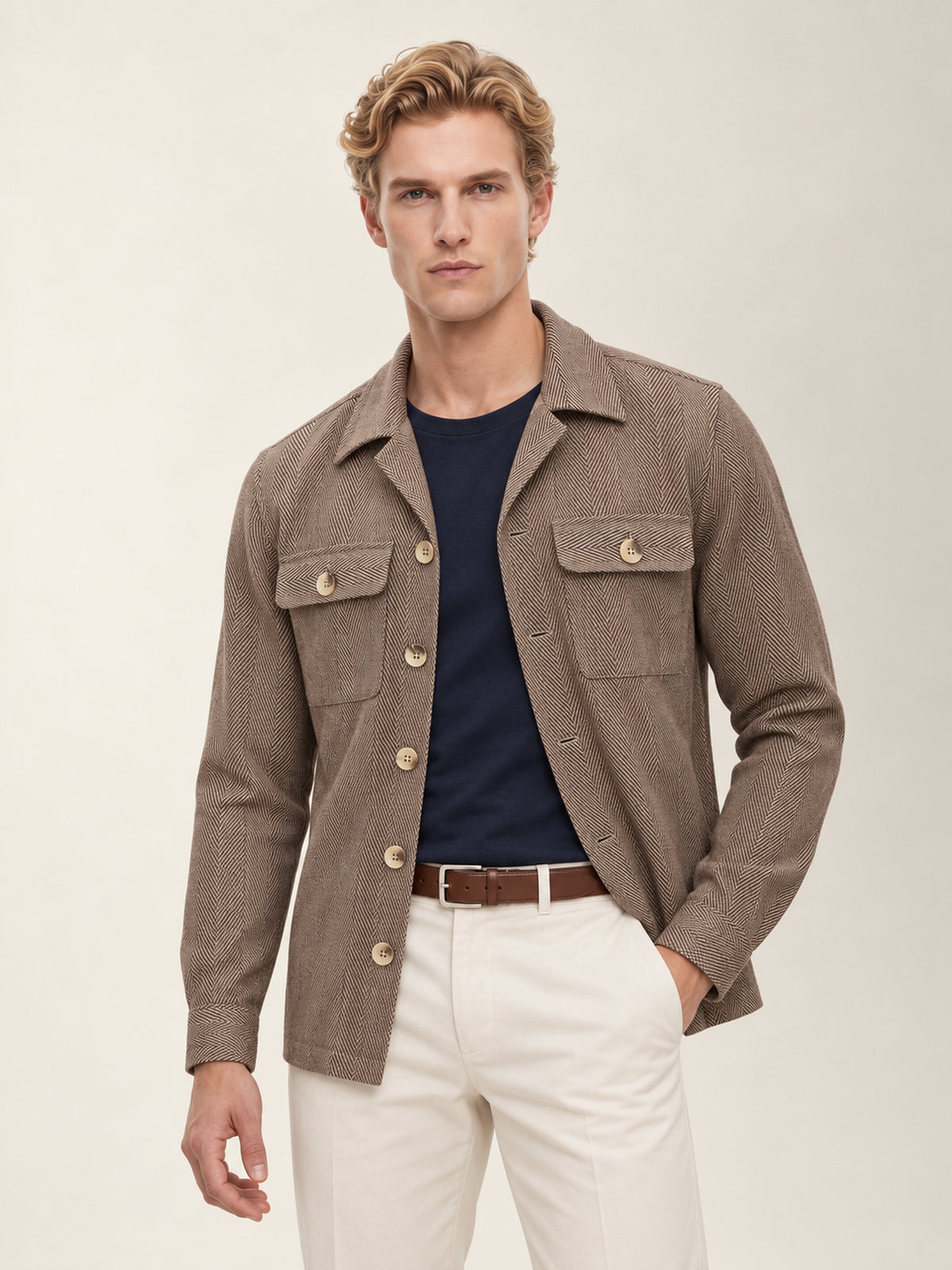 Vizon Balıksırtı Pamuk Dört Cepli Erkek Overshirt