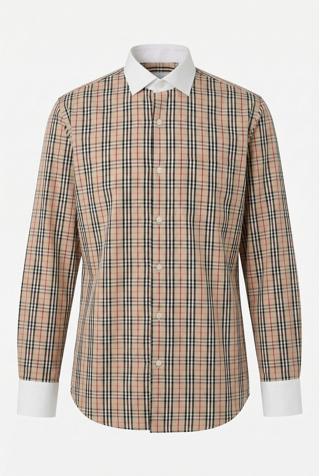 Uzun Kol Slim Fit Pamuk Kontrast Yaka Ve Manşet Ekose Gömlek