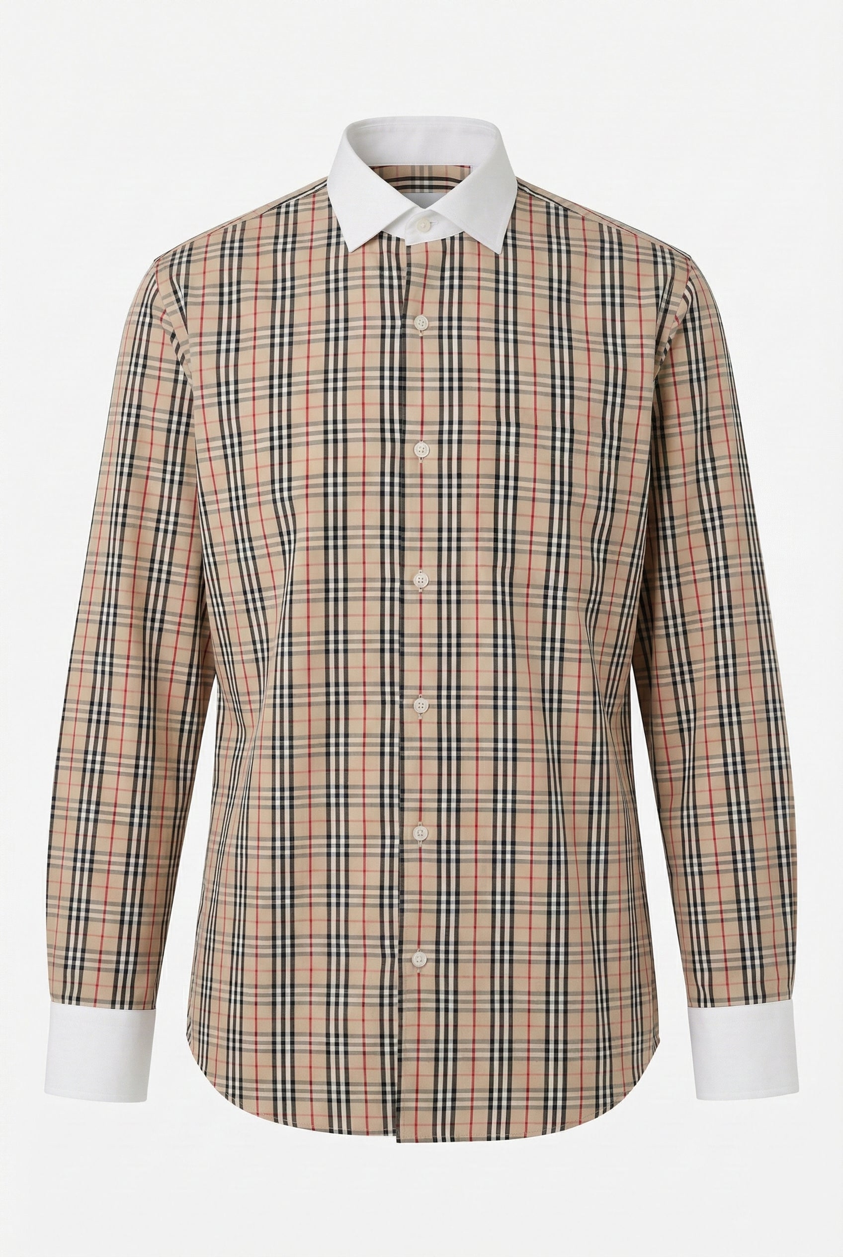 Uzun Kol Slim Fit Pamuk Kontrast Yaka Ve Manşet Ekose Gömlek