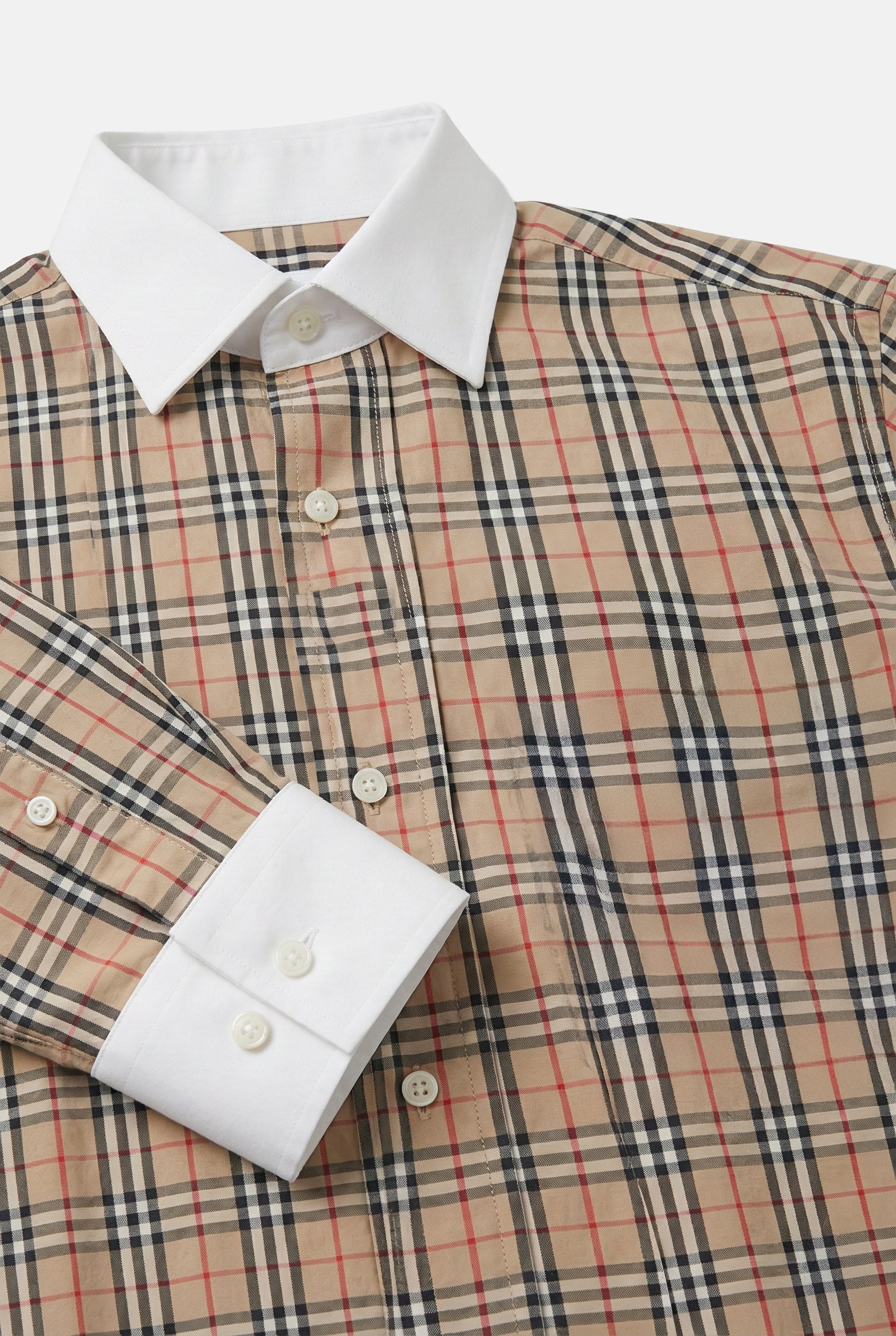 Uzun Kol Slim Fit Pamuk Kontrast Yaka Ve Manşet Ekose Gömlek