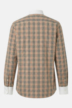 Uzun Kol Slim Fit Pamuk Kontrast Yaka Ve Manşet Ekose Gömlek