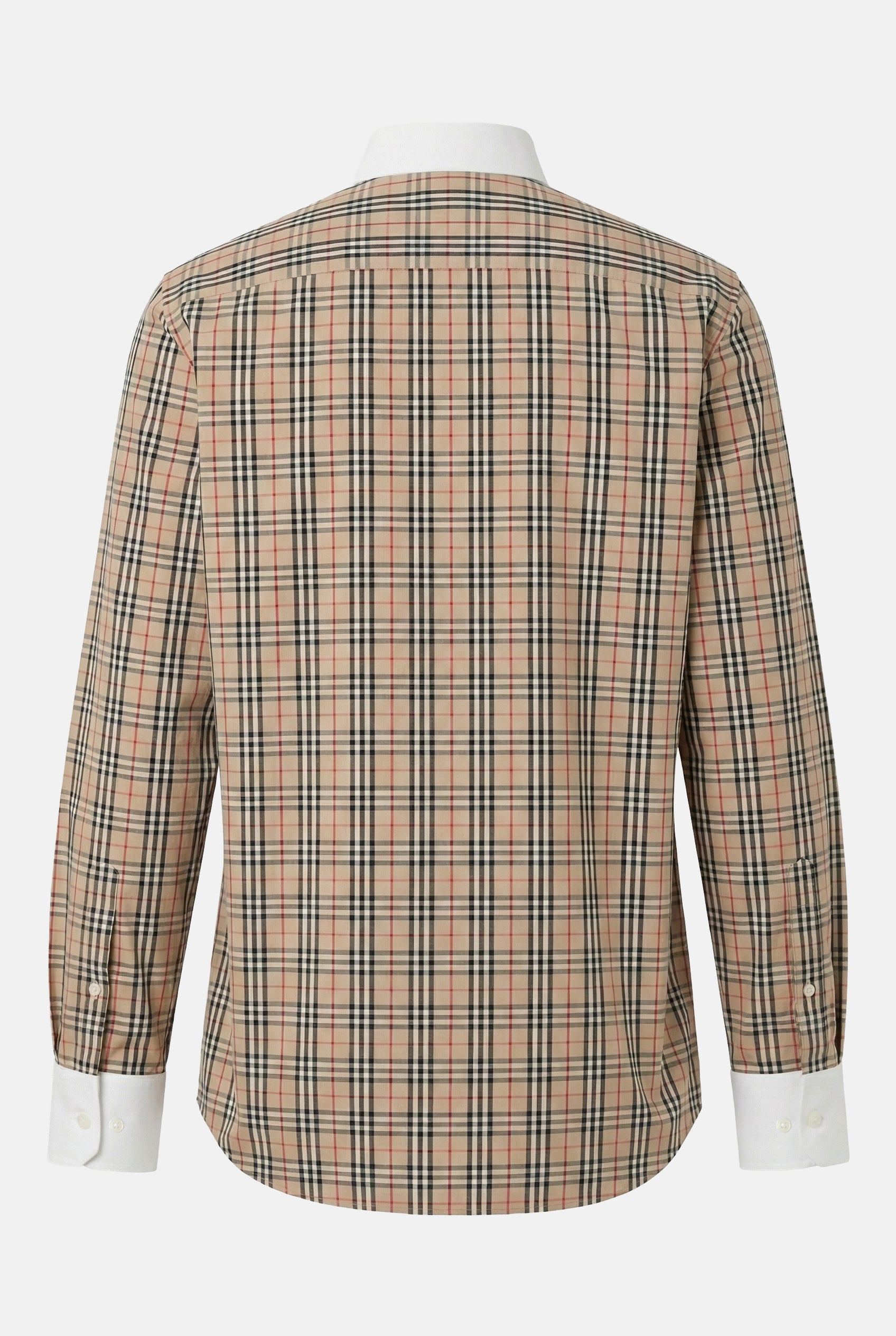 Uzun Kol Slim Fit Pamuk Kontrast Yaka Ve Manşet Ekose Gömlek