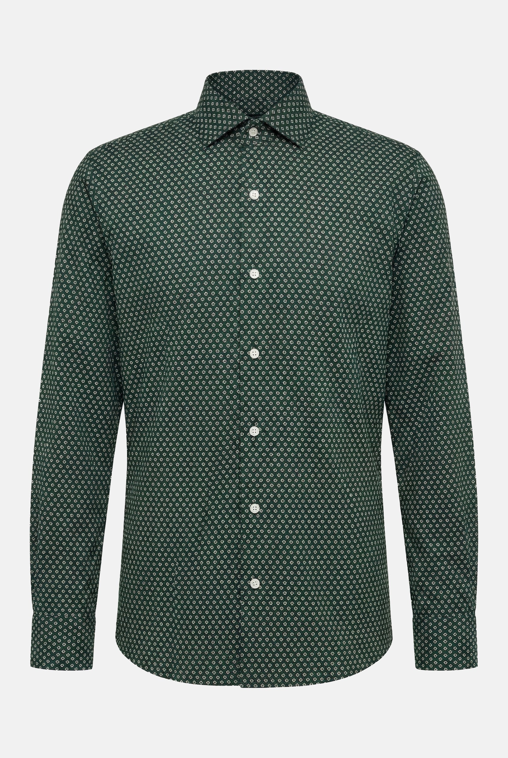 koyu-yesil-slim-fit-baskili-erkek-gomlek