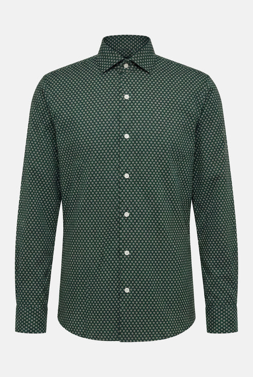 koyu-yesil-slim-fit-baskili-erkek-gomlek