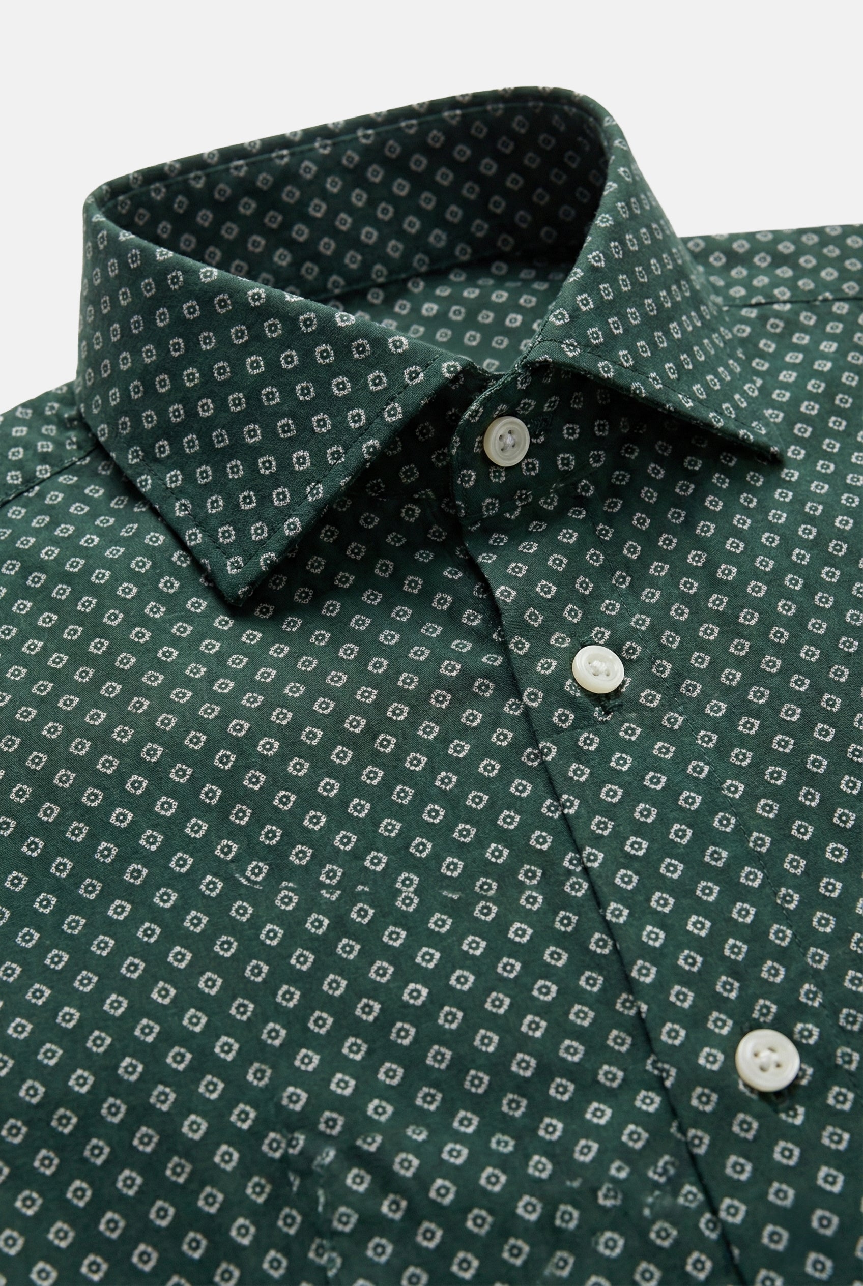 koyu-yesil-slim-fit-baskili-erkek-gomlek