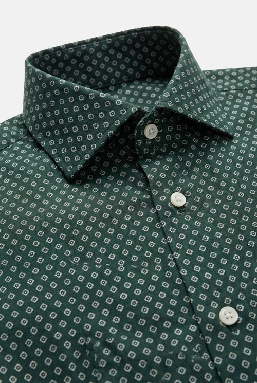 koyu-yesil-slim-fit-baskili-erkek-gomlek