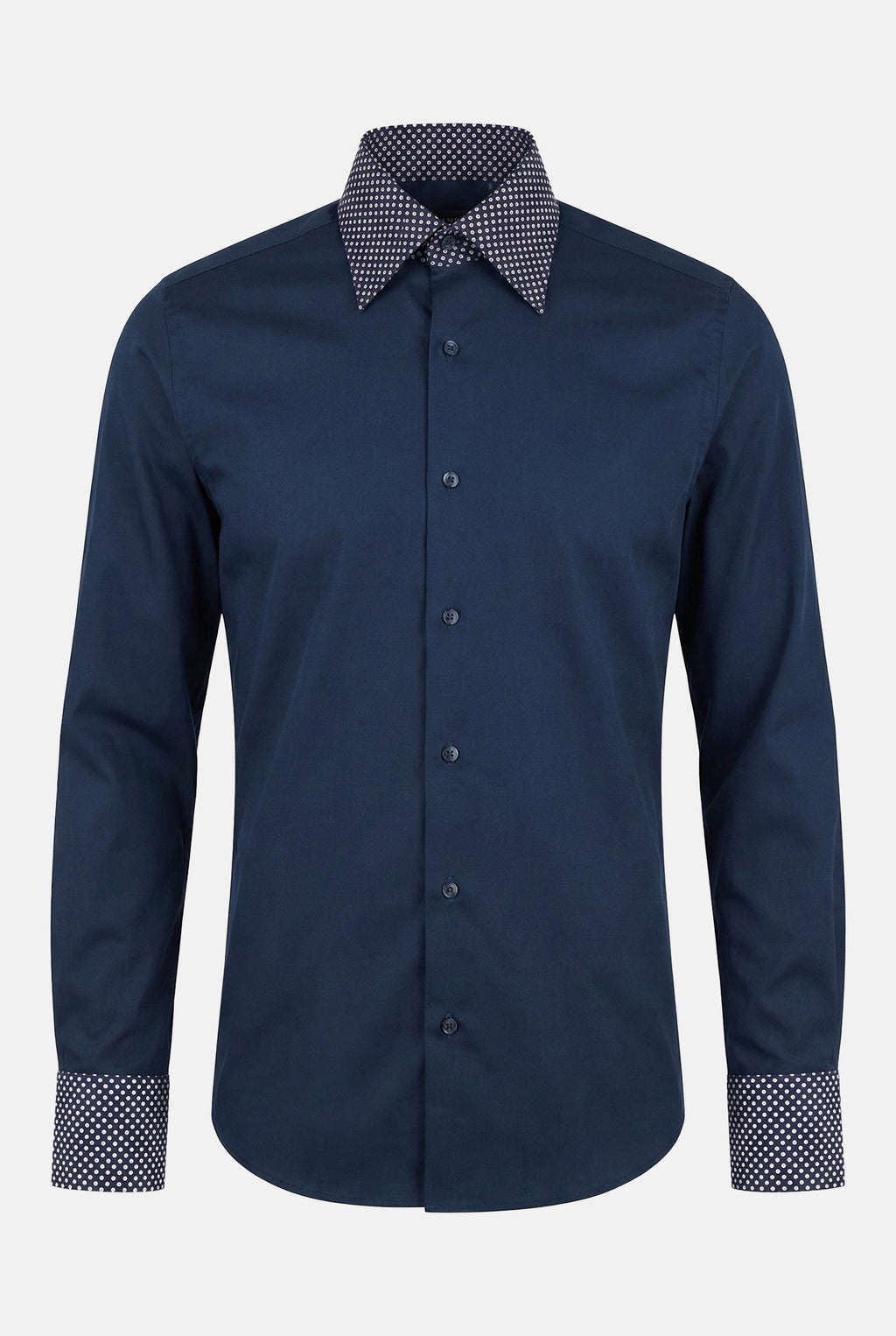 lacivert-yuksek-yaka-erkek-gomlek, double-manset-slim-fit-gomlek