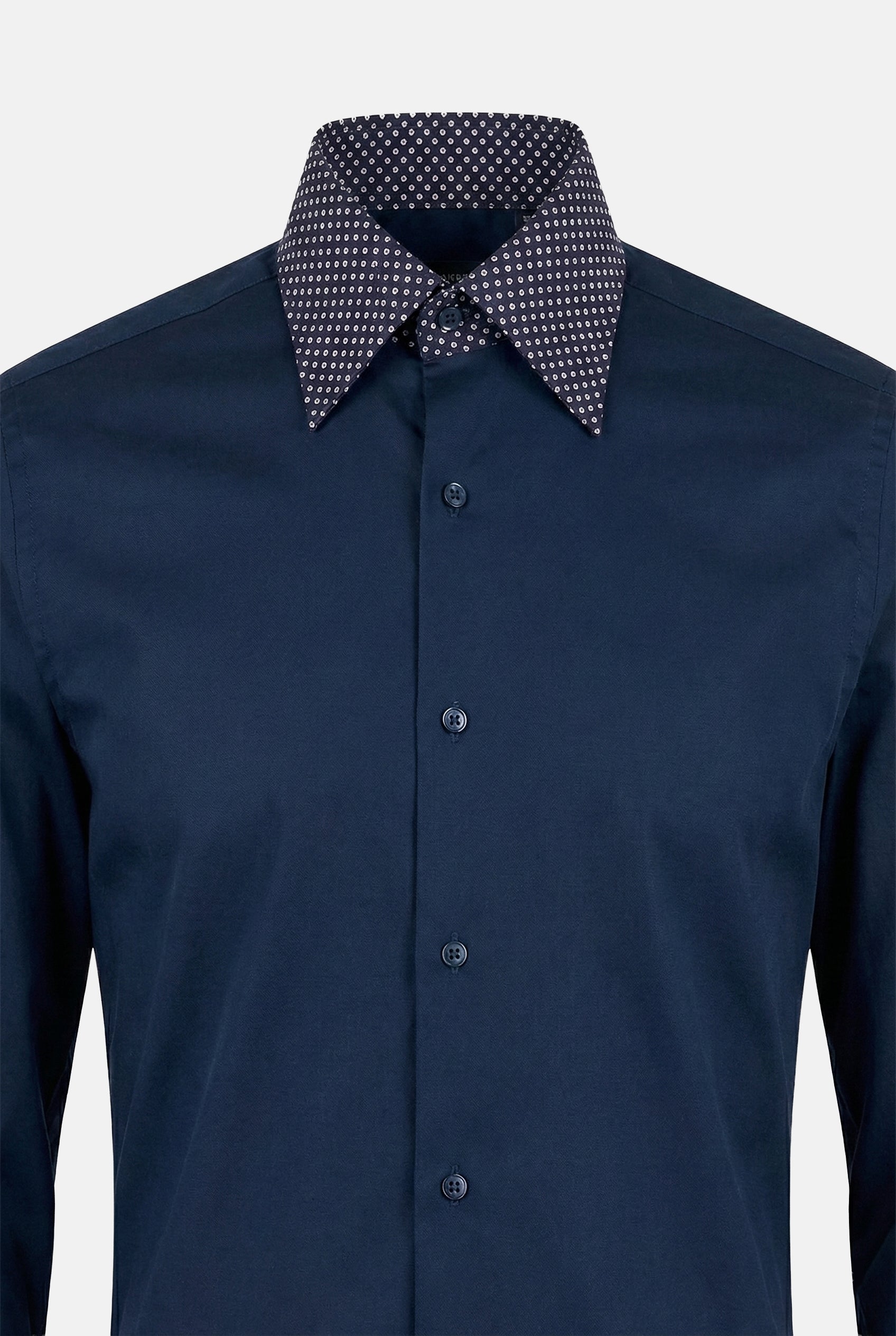 lacivert-yuksek-yaka-erkek-gomlek, double-manset-slim-fit-gomlek