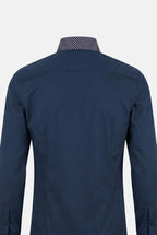 lacivert-yuksek-yaka-erkek-gomlek, double-manset-slim-fit-gomlek